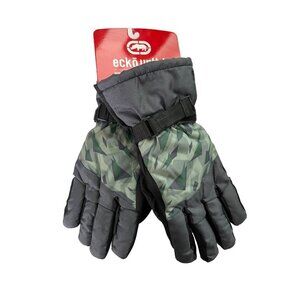NWT ECKO Winter Gloves Green Charcoal Velcro Wrist Fleece Lined Large